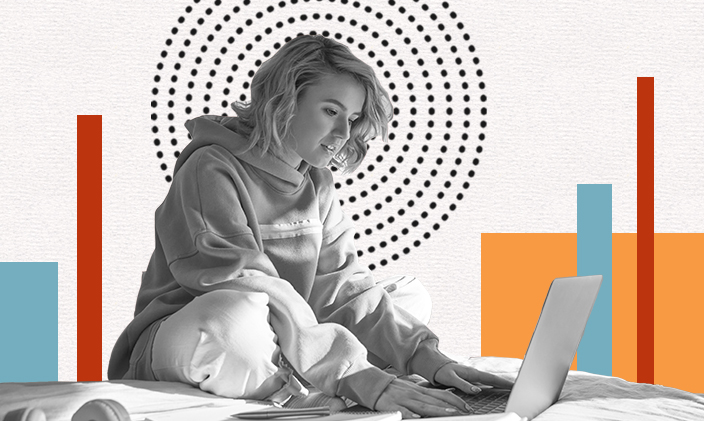 Abstract image of a Gen Z employee working on a laptop