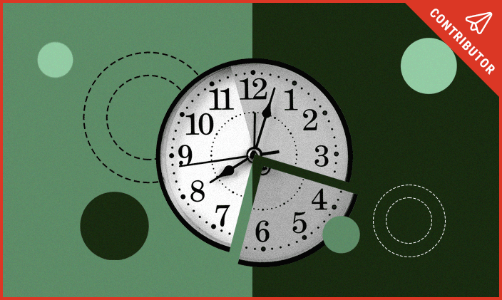 A clock cut into a pie chart demonstrating the different amounts of time dedicated to a side hustle