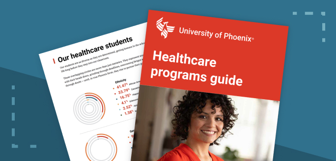 The Healthcare programs guide cover shows a confident public health administrator looking toward the future.