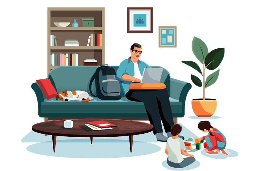 An illustration of a business student working on school at home
